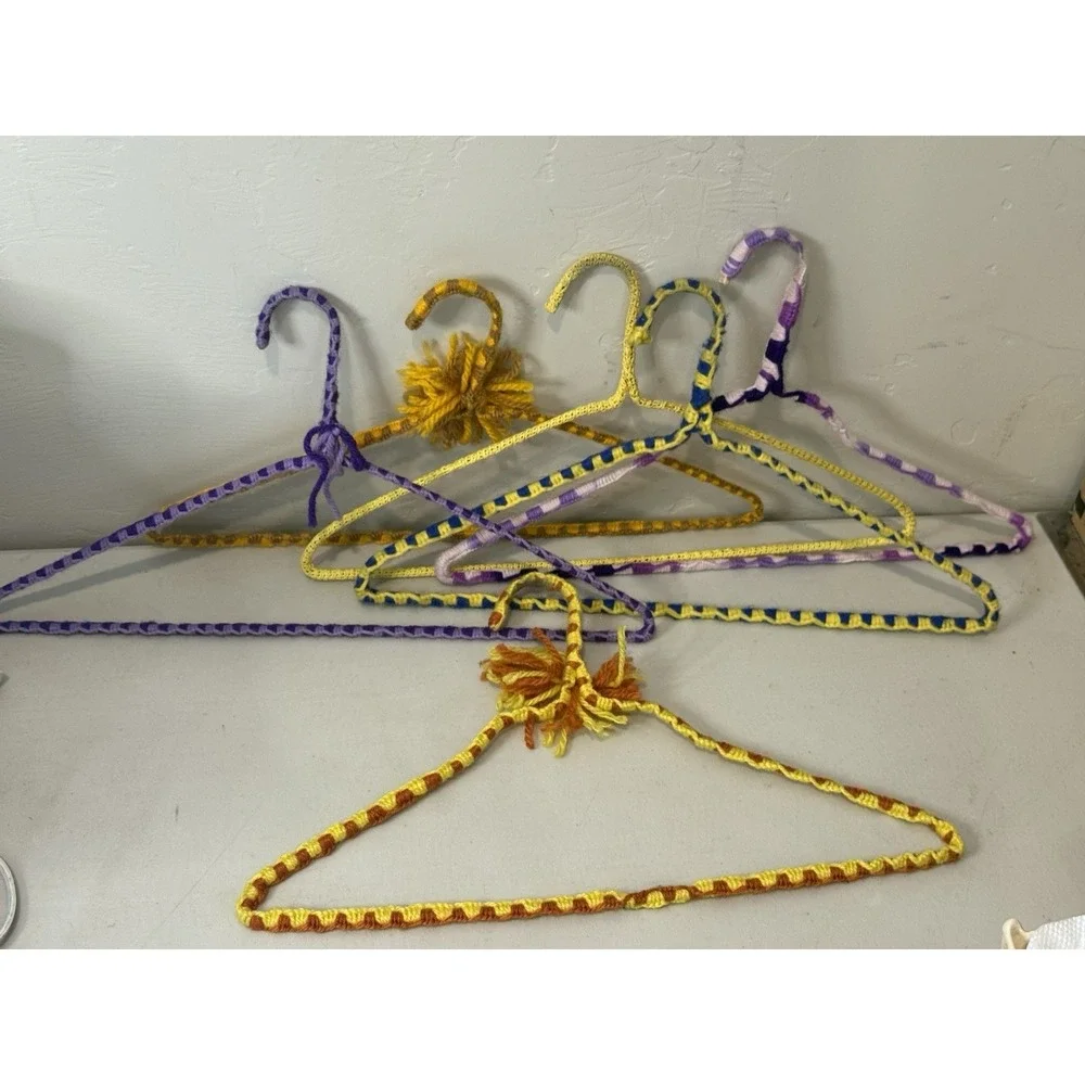 Vintage Lot of 6 Vintage Retro Crochet Yarn Coat Hangers